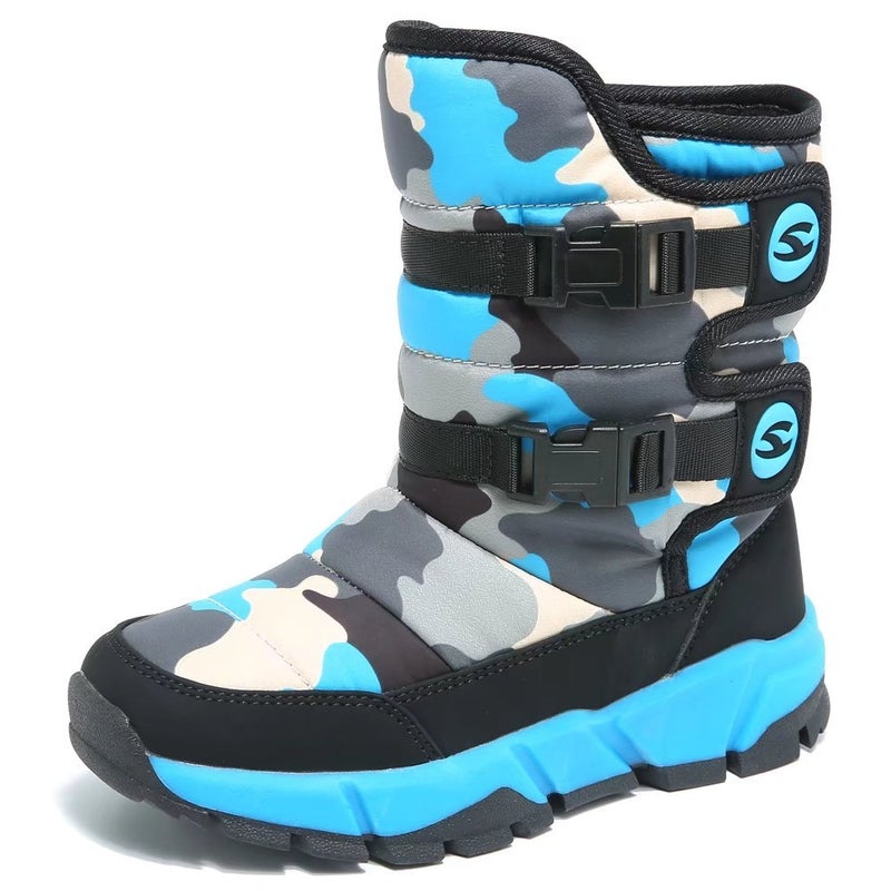 GUBARUN Boys Snow Boots Winter Waterproof Slip Resistant Cold Weather Shoes (Big Kid)-4.5M,Black/Blue - Image 1
